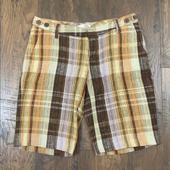 Joie Plaid Walk The Line Bermuda Linen Shorts - Picture 1 of 6